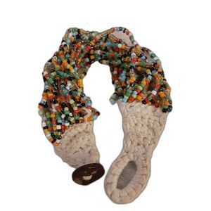 Artisan made multi-strand seed bead bracelet crochet button closure tribal